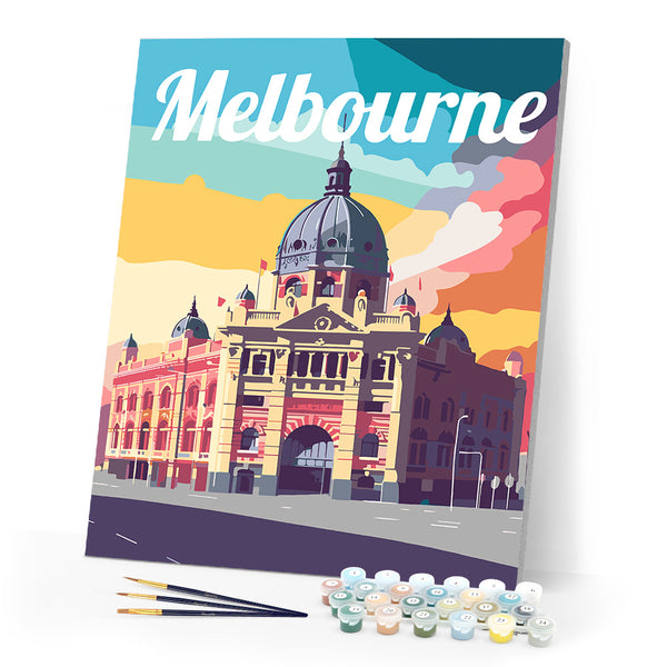Paint by numbers kit Travel Poster Melbourne Figured'Art