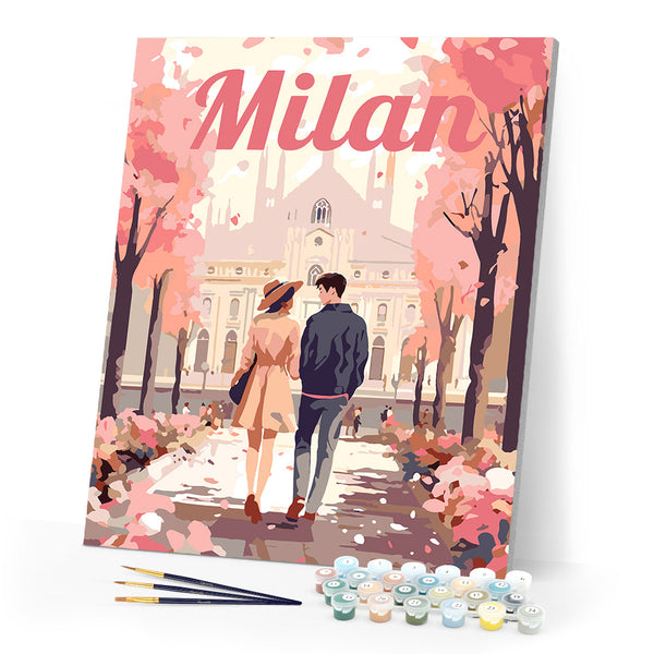 Paint by numbers kit Travel Poster Milan in Bloom Figured'Art