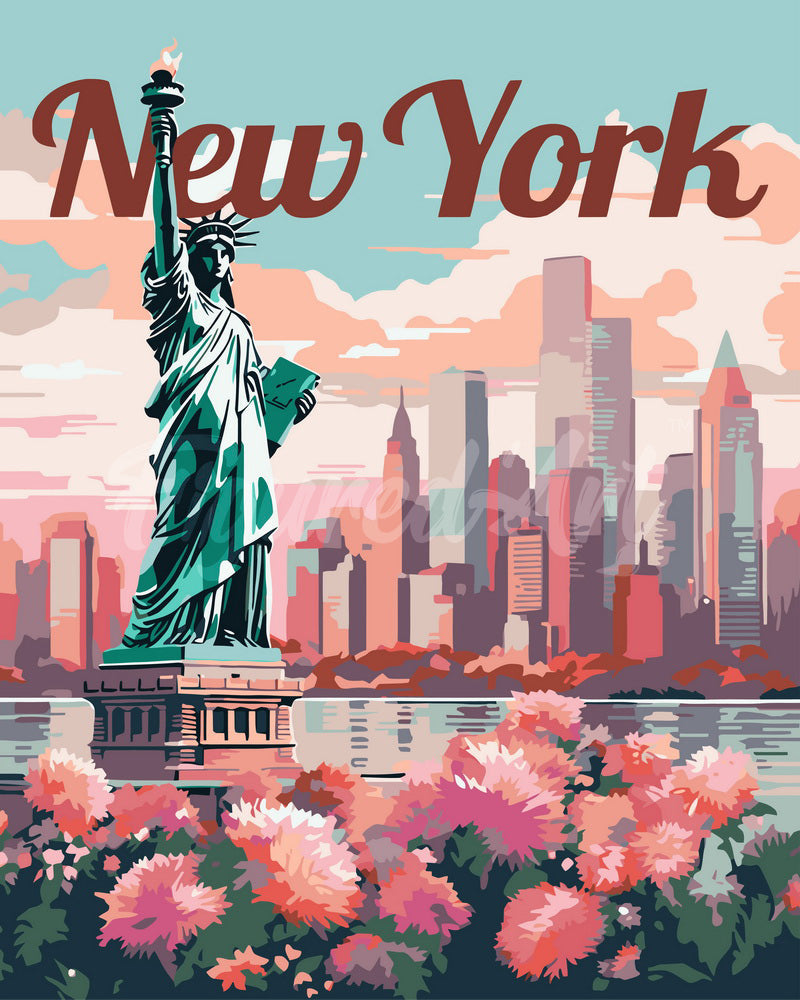 Paint by Numbers for adults - Travel Poster New York in Bloom