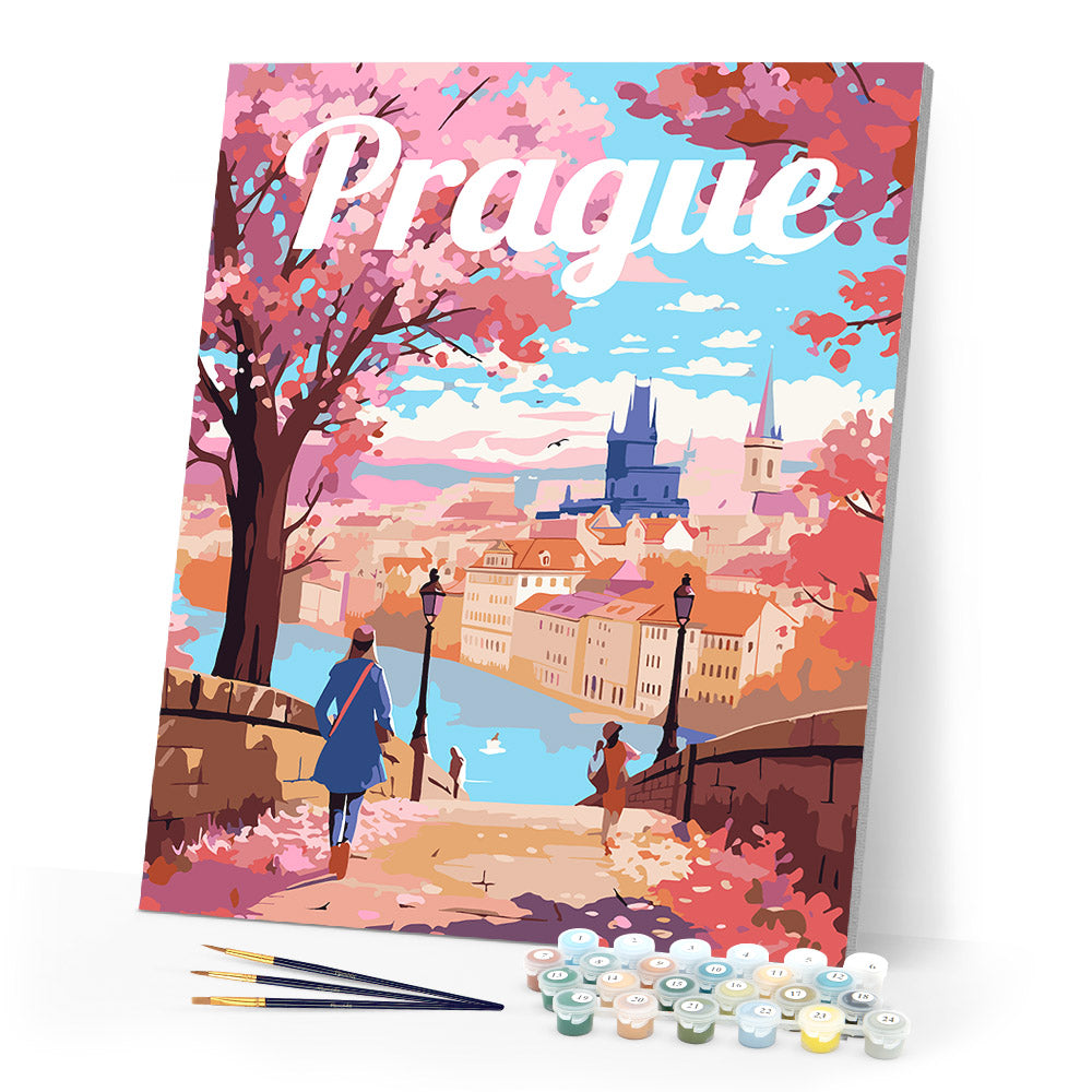 Paint by numbers kit Travel Poster Prague in Bloom Figured'Art