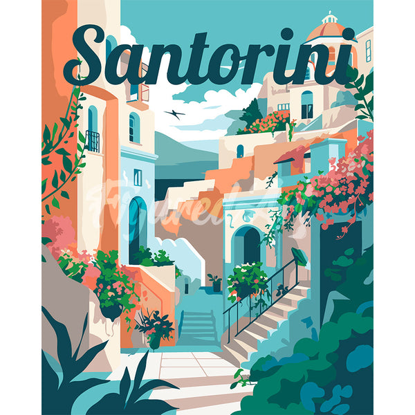 Travel Poster Santorini in Bloom