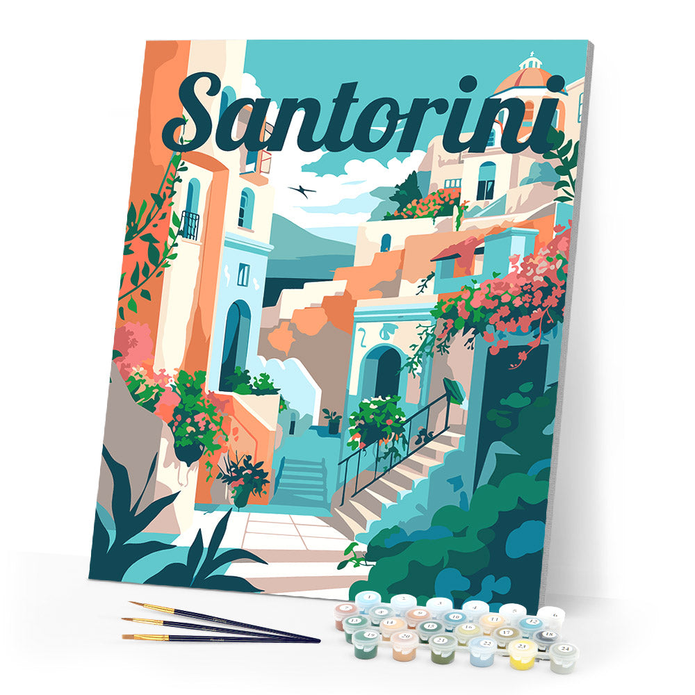 Paint by numbers kit Travel Poster Santorini in Bloom Figured'Art