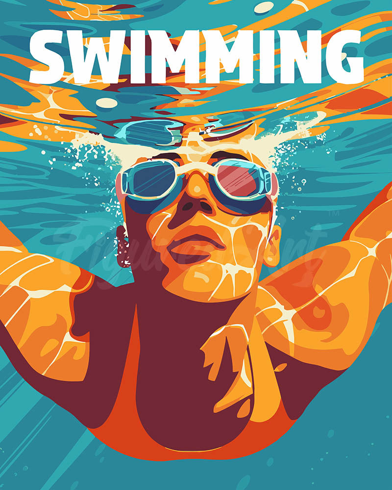 Paint by Numbers for adults - Sport Poster Swimming – Figured'Art US