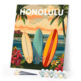 Paint by numbers kit for adults Travel Poster Honolulu Figured'Art