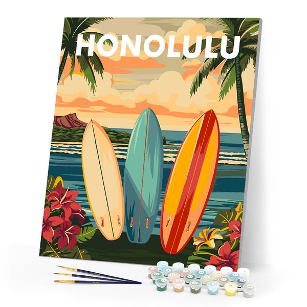 Paint by numbers kit for adults Travel Poster Honolulu Figured'Art