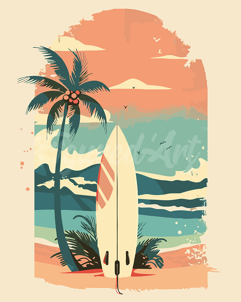 Paint by Numbers for adults - Surfboard on the Beach – Figured'Art US