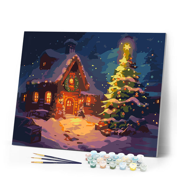 Paint by numbers kit Snowy Christmas Cottage Figured'Art