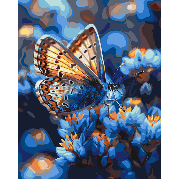 Butterfly and Blue Flowers