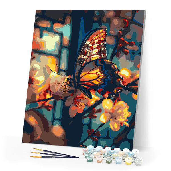 Paint by numbers kit Butterfly and Cherry Blossoms Figured'Art