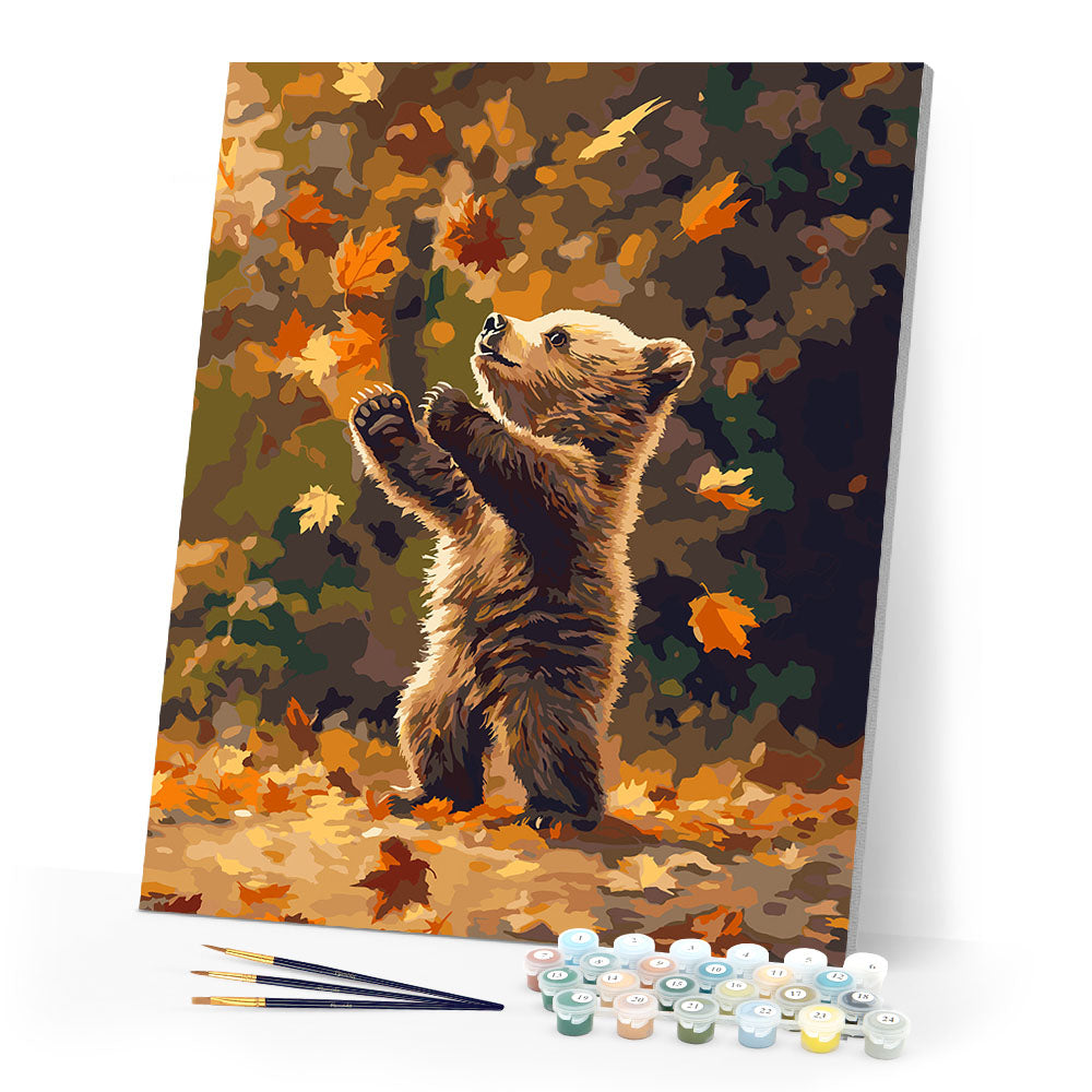 Paint by numbers kit for adults Bear and Falling Leaves Figured'Art