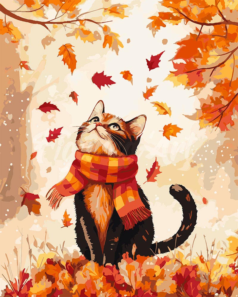 Paint by Numbers for adults - Playful Fall Cat – Figured'Art