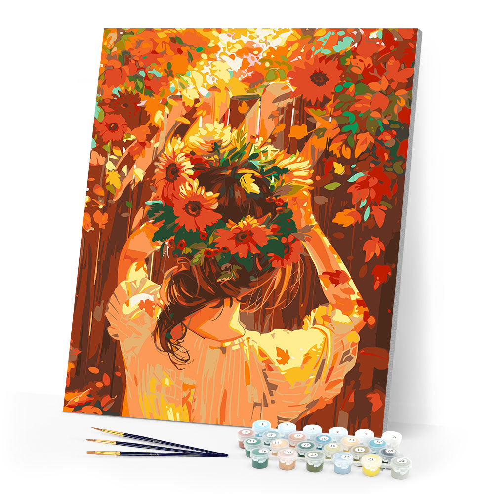 Paint by numbers kit Girl with Fall Wreath Figured'Art