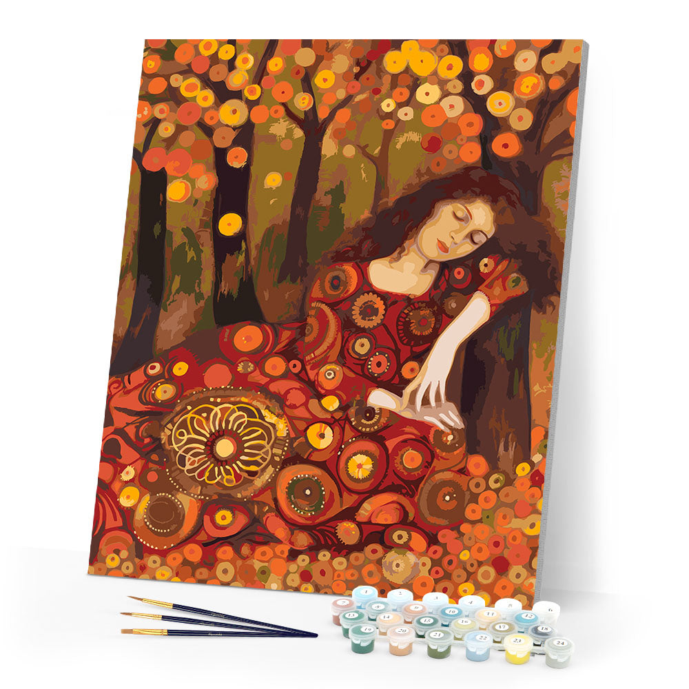 Paint by numbers kit Klimt-Inspired Fall Lady Figured'Art