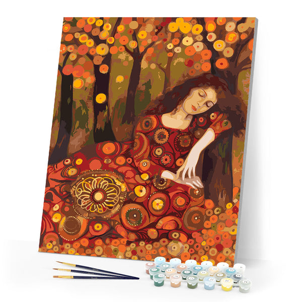 Paint by numbers kit Klimt-Inspired Fall Lady Figured'Art