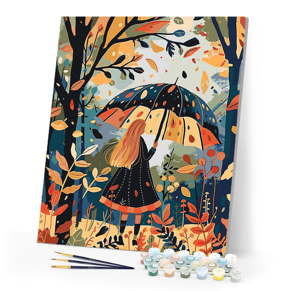 Paint by numbers kit Girl with Umbrella in Fall Figured'Art
