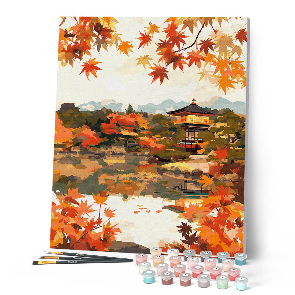 Paint by Numbers for adults - Japanese Temple by Fall Lake – Figured'Art
