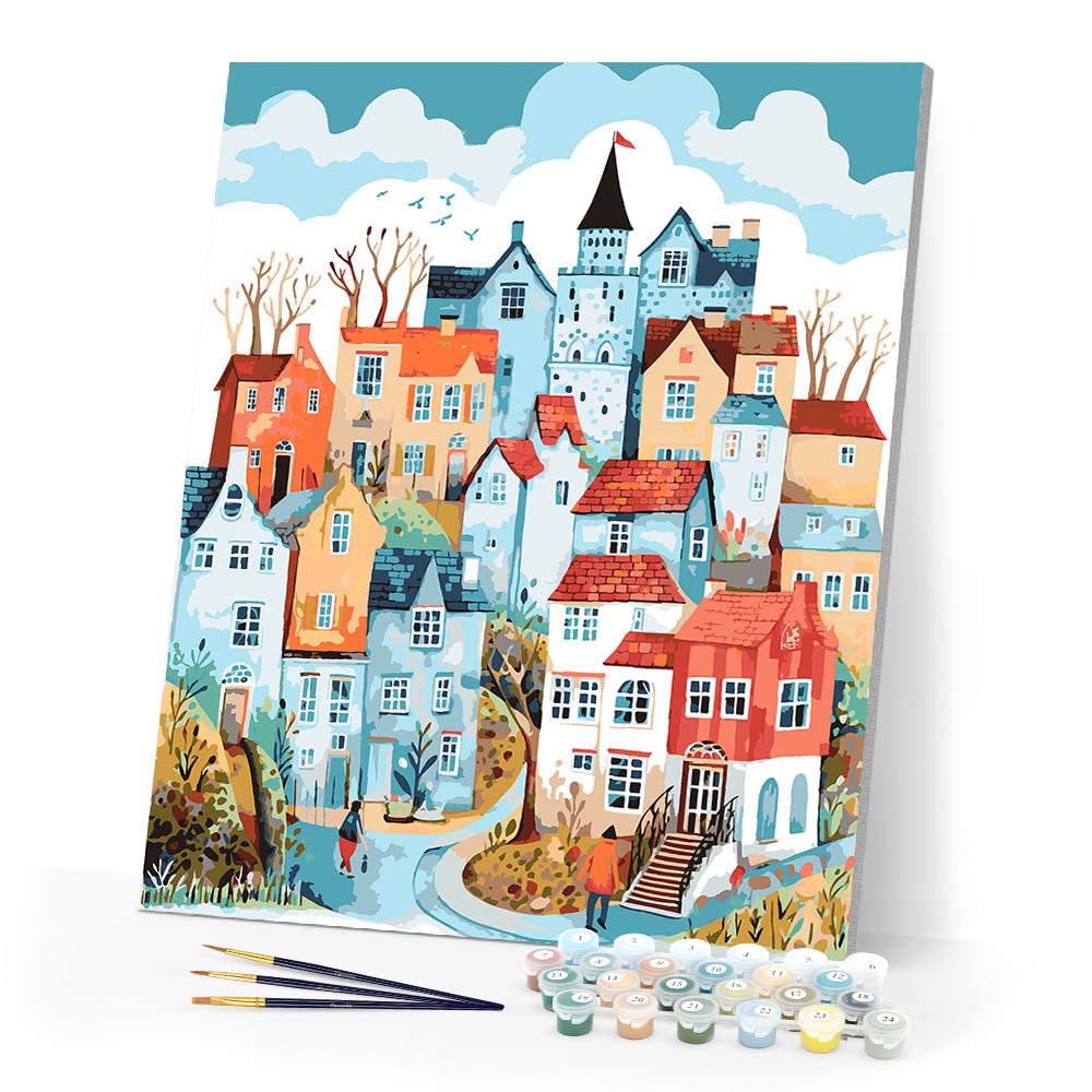 Paint by numbers kit for adults Blue Enchanted Village Figured'Art