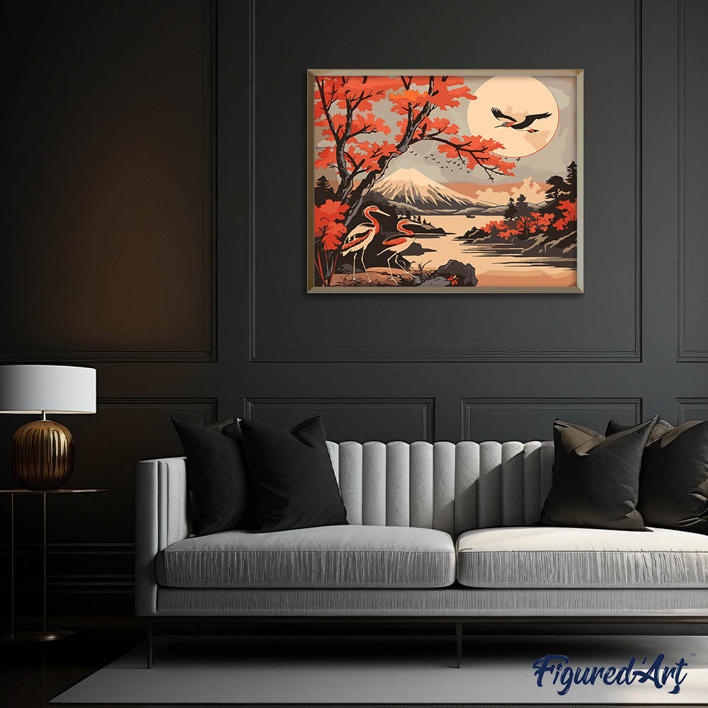 Paint by Numbers for adults - Cranes and Mount Fuji View – Figured'Art