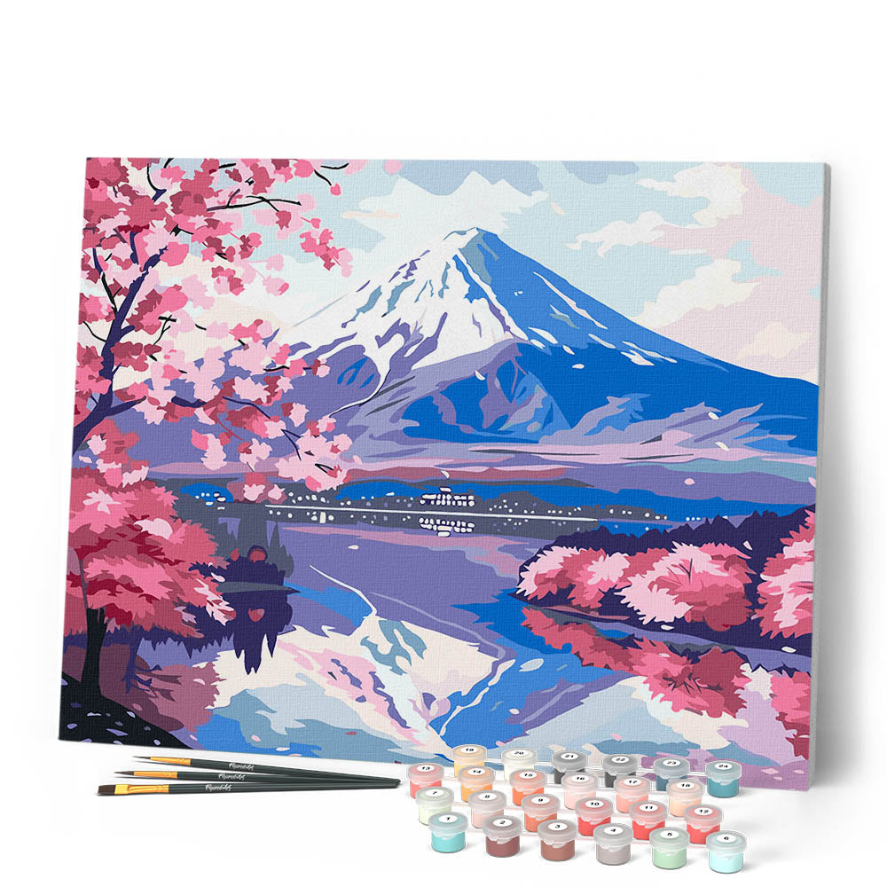 Paint by Numbers for adults - Mount Fuji and Sakura Lake – Figured'Art
