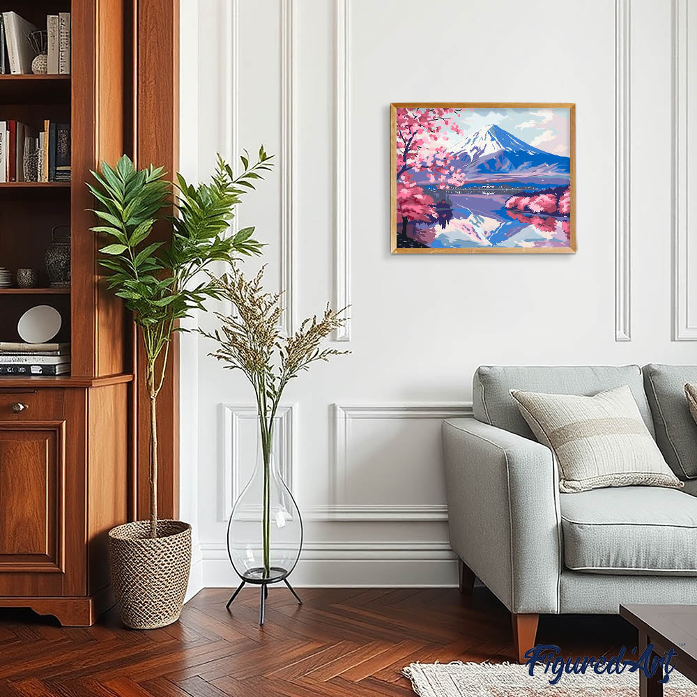 Paint by Numbers for adults - Mount Fuji and Sakura Lake – Figured'Art
