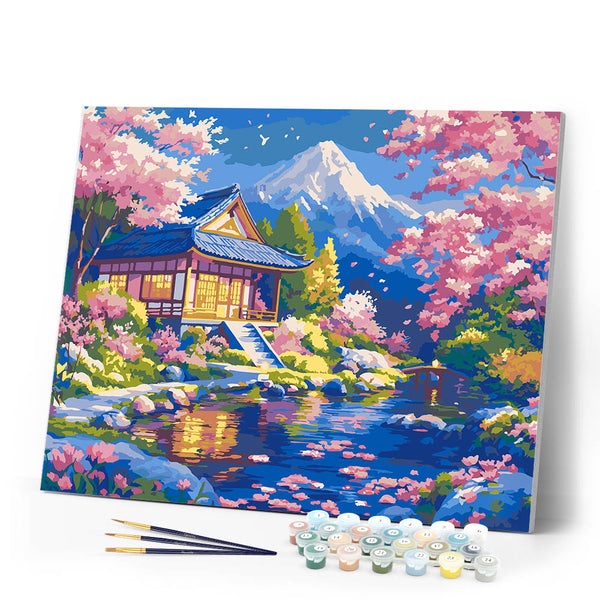 Paint by numbers kit Sakura House by the Pond Figured'Art