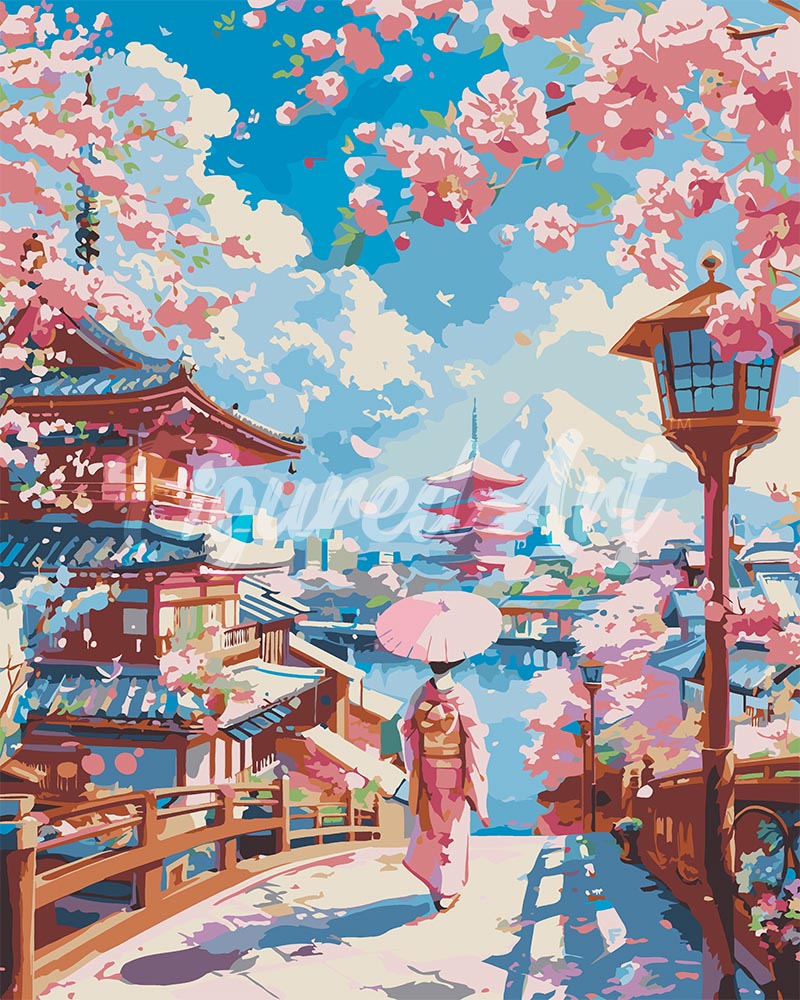Paint by Numbers for adults - Sakura Street in Kyoto – Figured'Art