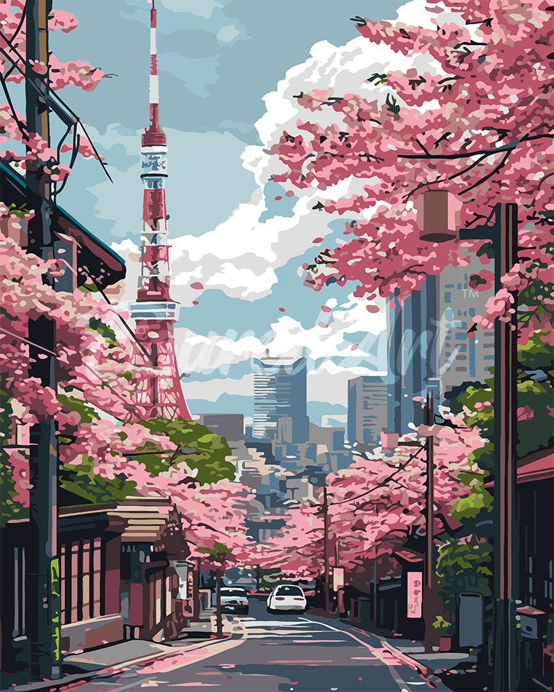 Paint by Numbers for adults - Tokyo Sakura Street – Figured'Art
