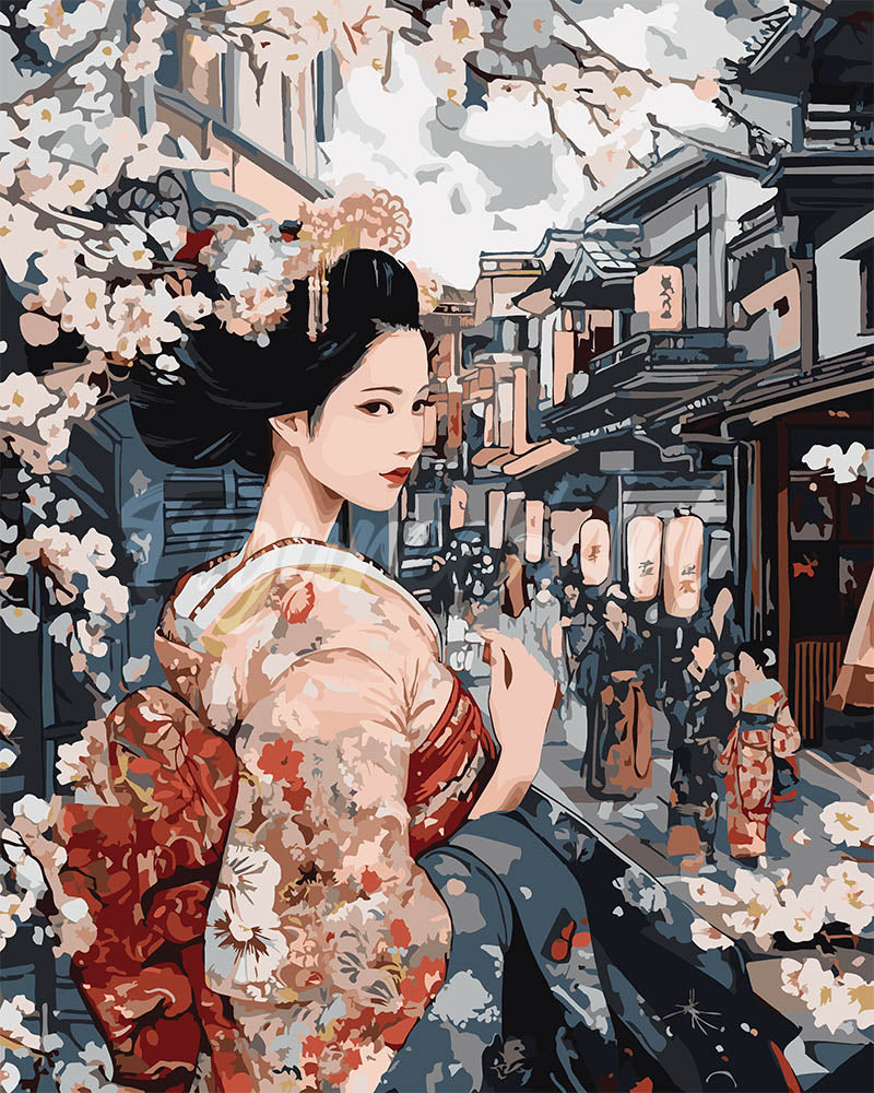 Paint by Numbers for adults - Geisha in Vintage Street – Figured'Art