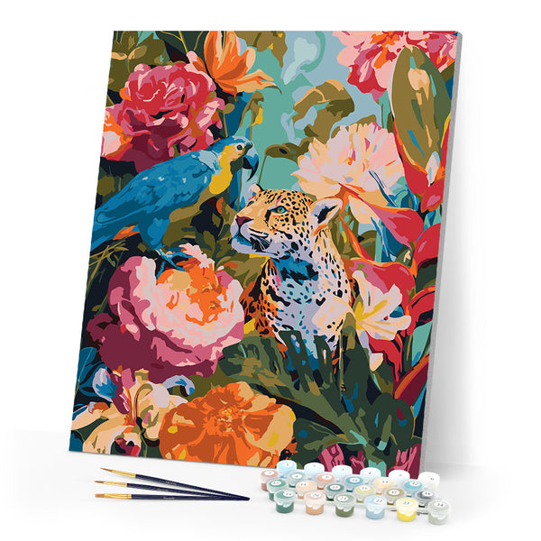 Paint by numbers kit Parrot and Leopard Figured'Art