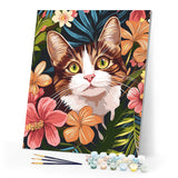 Paint by numbers kit Cat with Tropical Flowers Figured'Art