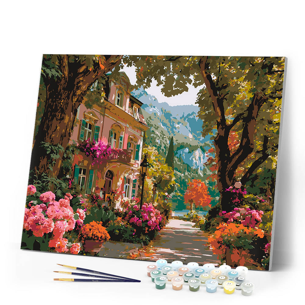 Paint by numbers kit Lakeside Villa in Bloom Figured'Art