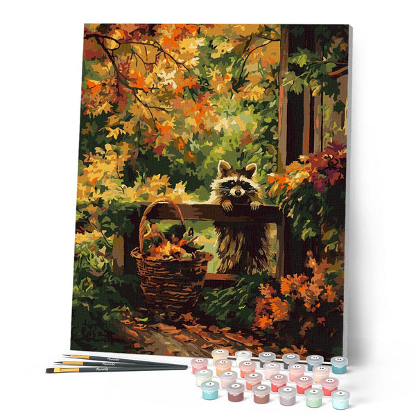 Paint by numbers kit Cute Raccoon in Fall Figured'Art