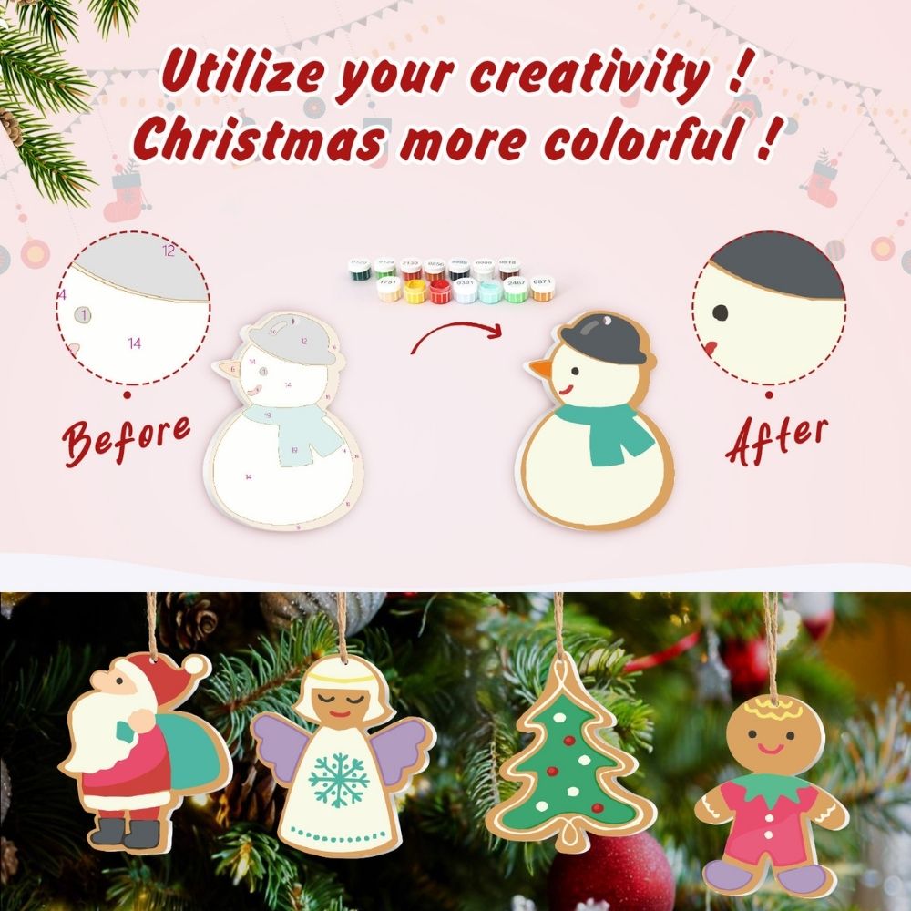 Paint by Numbers Christmas Ornaments - Santa Snowman Kit