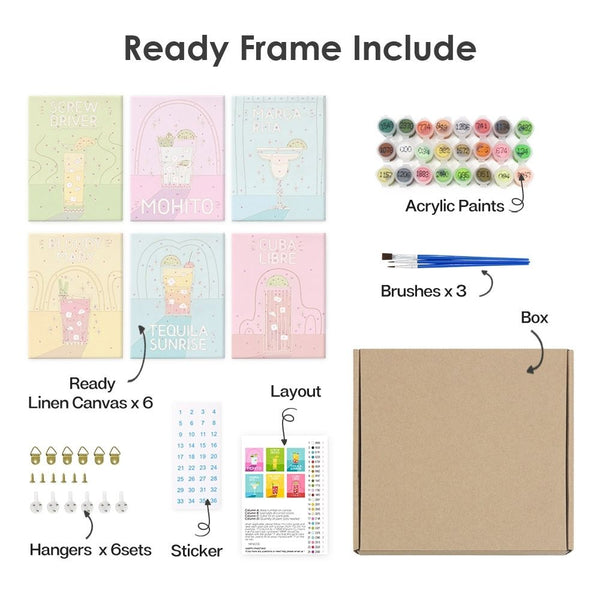 Paint by Numbers – 6 Canvas Set | Famous Cocktails