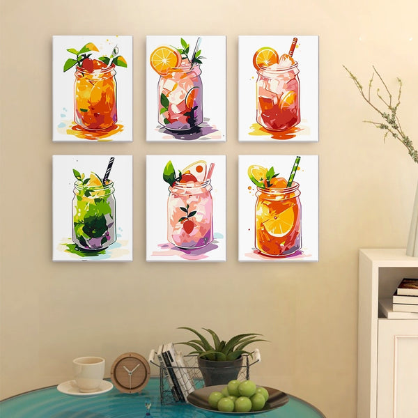 Paint by Numbers – 6 Canvas Set | Fruity Mason Jar Drinks