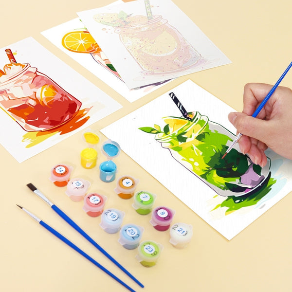Paint by Numbers – 6 Canvas Set | Fruity Mason Jar Drinks