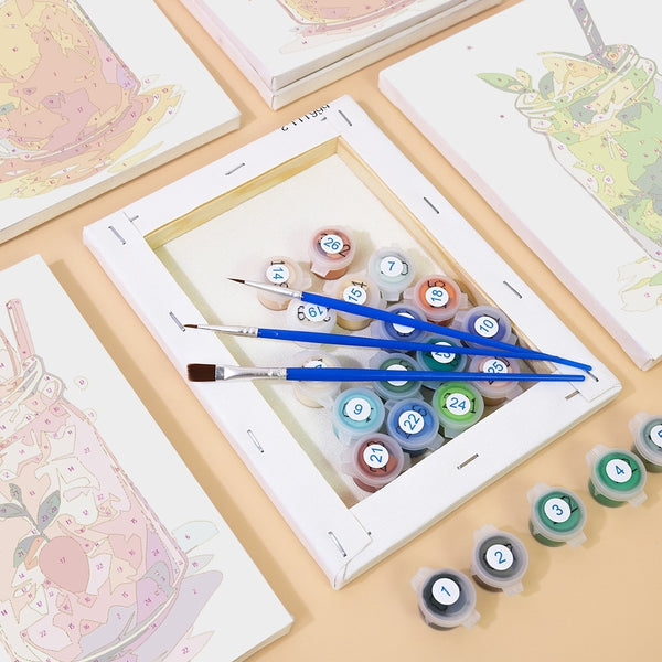 Paint by Numbers – 6 Canvas Set | Fruity Mason Jar Drinks