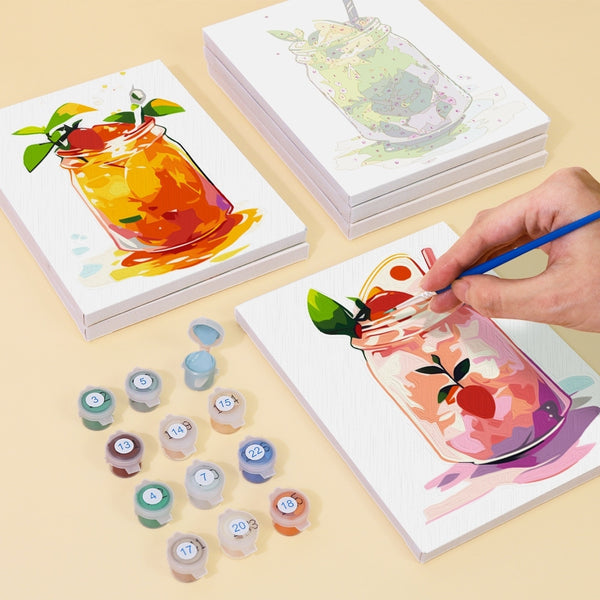 Paint by Numbers – 6 Canvas Set | Fruity Mason Jar Drinks