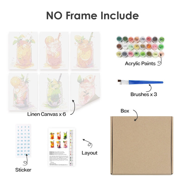 Paint by Numbers – 6 Canvas Set | Fruity Mason Jar Drinks
