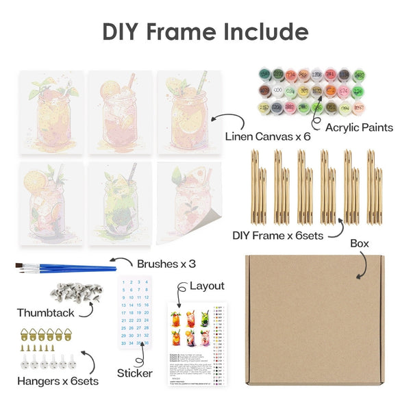 Paint by Numbers – 6 Canvas Set | Fruity Mason Jar Drinks