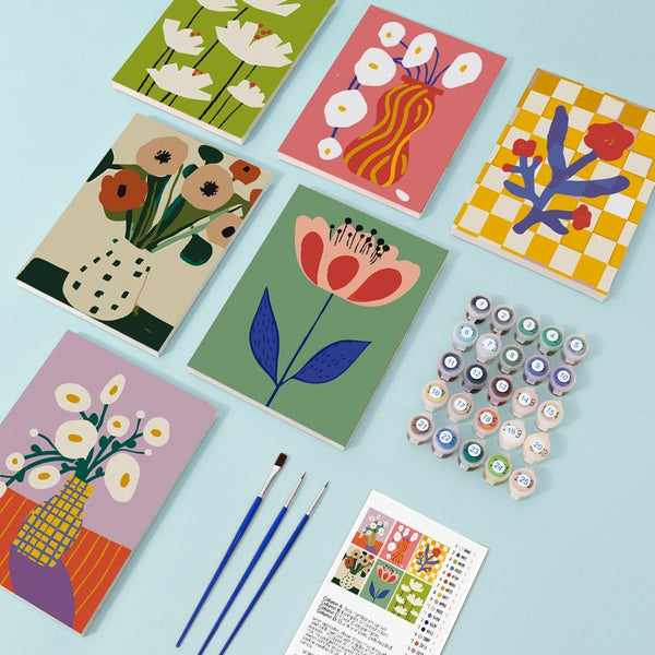 Paint by Numbers – 6 Canvas Set | Abstract Floral Vases