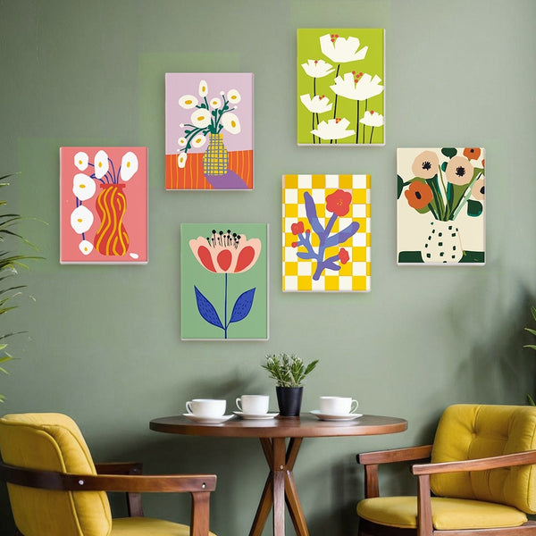 Paint by Numbers – 6 Canvas Set | Abstract Floral Vases