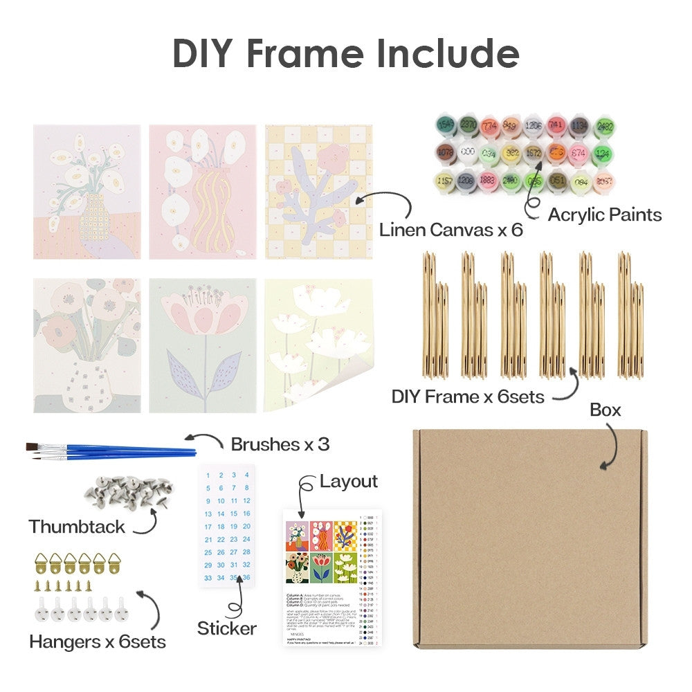 Paint by Numbers – 6 Canvas Set | Abstract Floral Vases