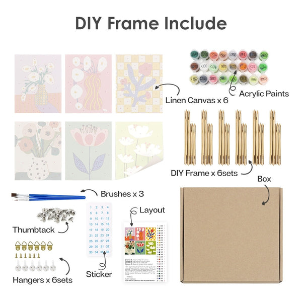Paint by Numbers – 6 Canvas Set | Abstract Floral Vases