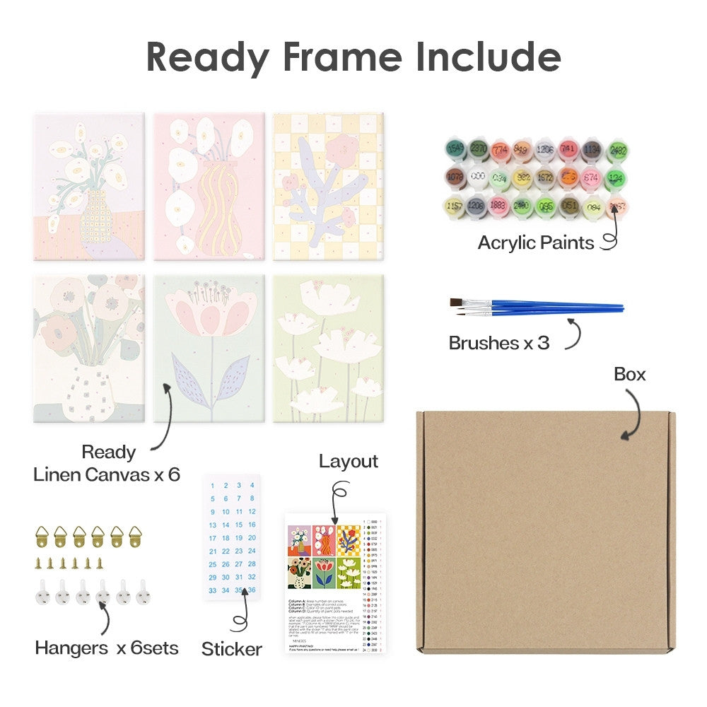 Paint by Numbers – 6 Canvas Set | Abstract Floral Vases