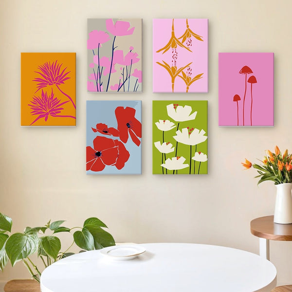 Paint by Numbers – 6 Canvas Set | Modern Floral Prints