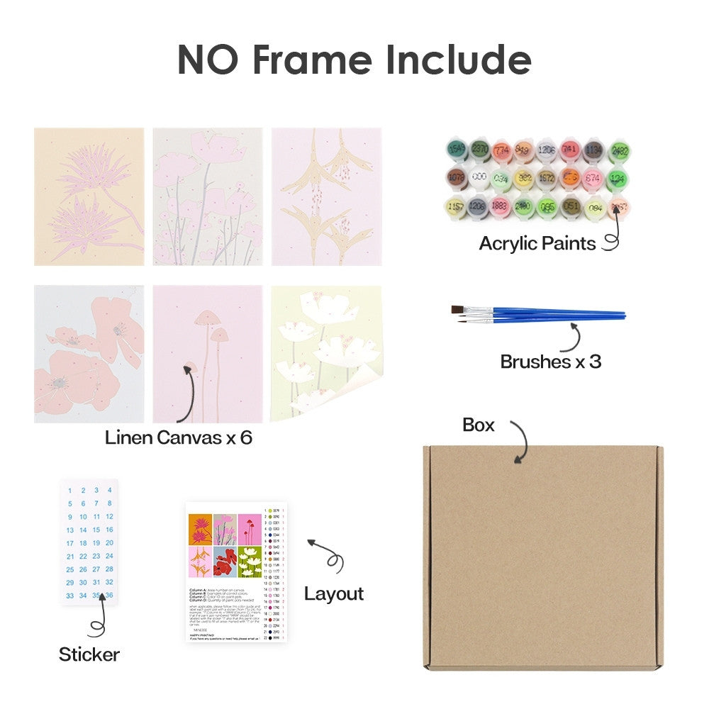 Paint by Numbers – 6 Canvas Set | Modern Floral Prints