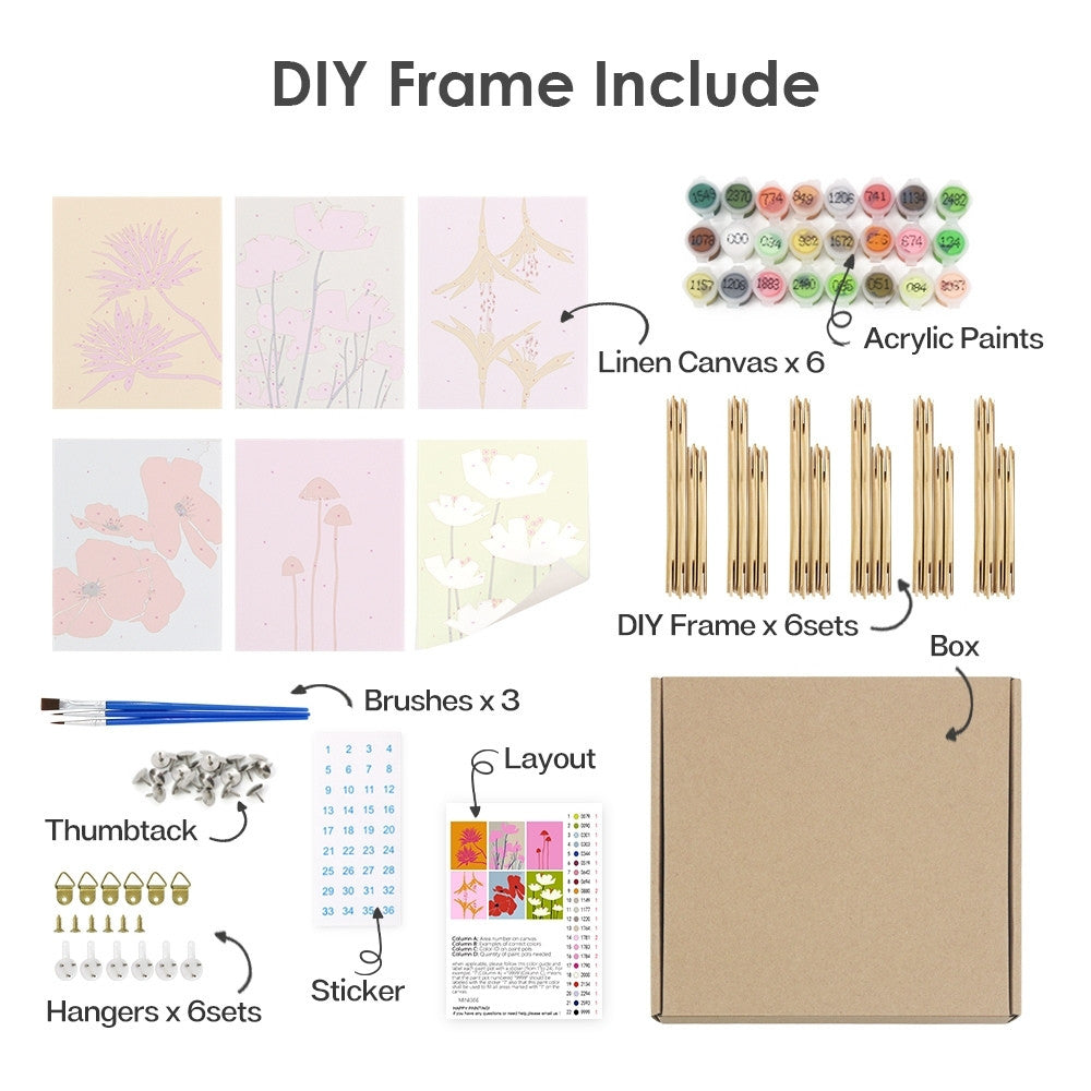 Paint by Numbers – 6 Canvas Set | Modern Floral Prints