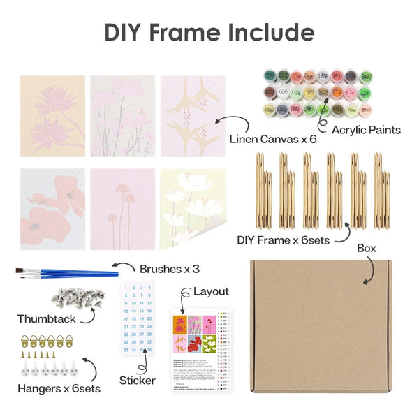 Paint by Numbers – 6 Canvas Set | Modern Floral Prints