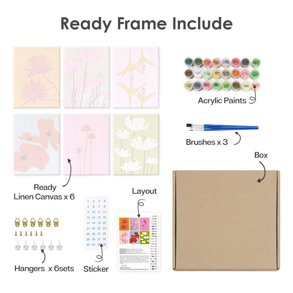 Paint by Numbers – 6 Canvas Set | Modern Floral Prints